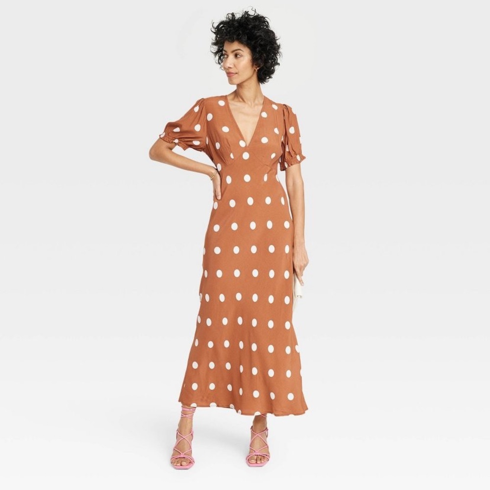Brand “a new day” burnt orange dress with white dots